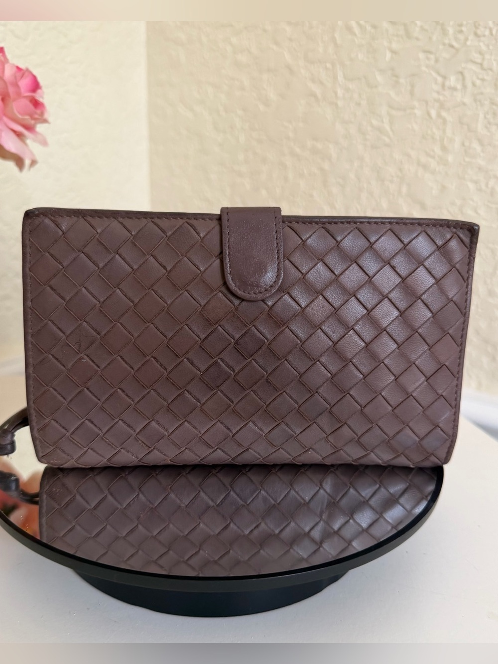 Bottega Veneta Dark Brown Intrecciato Leather Flap Continental Wallet